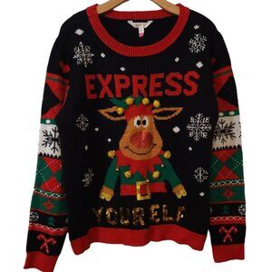 No‎ Boundaries Ugly Christmas Sweater "Express Your Elf" Reindeer Juniors 3XL-21